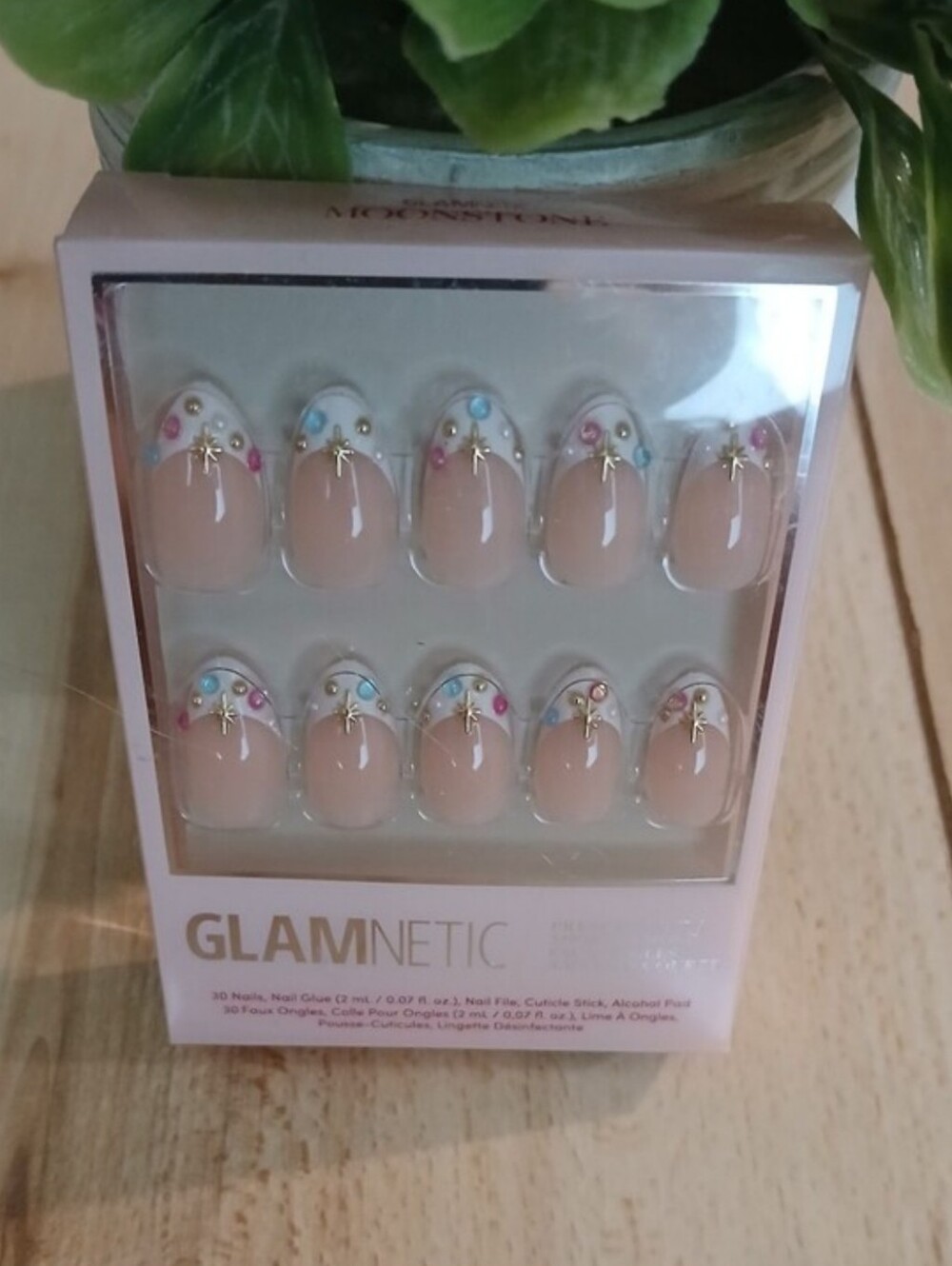 Glamnetic Press On Nails In Short Almond Sparkle & Gem Collection Moonstone